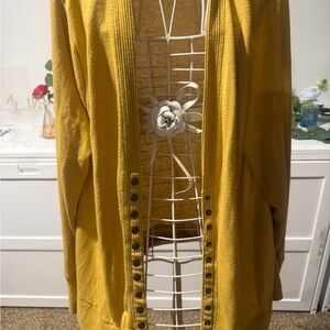 Mustard Yellow Open-Front Button-Trim Cardigan